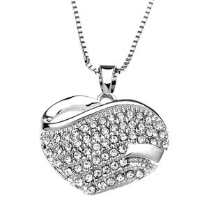 Swarovski® Crystal Pave Heart Pendant Necklace • Silver Overlay • Sculptural